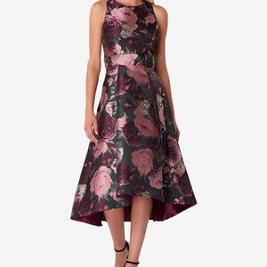 Tahari ASL Metallic Jacquard Midi Floral Cocktail  Dress